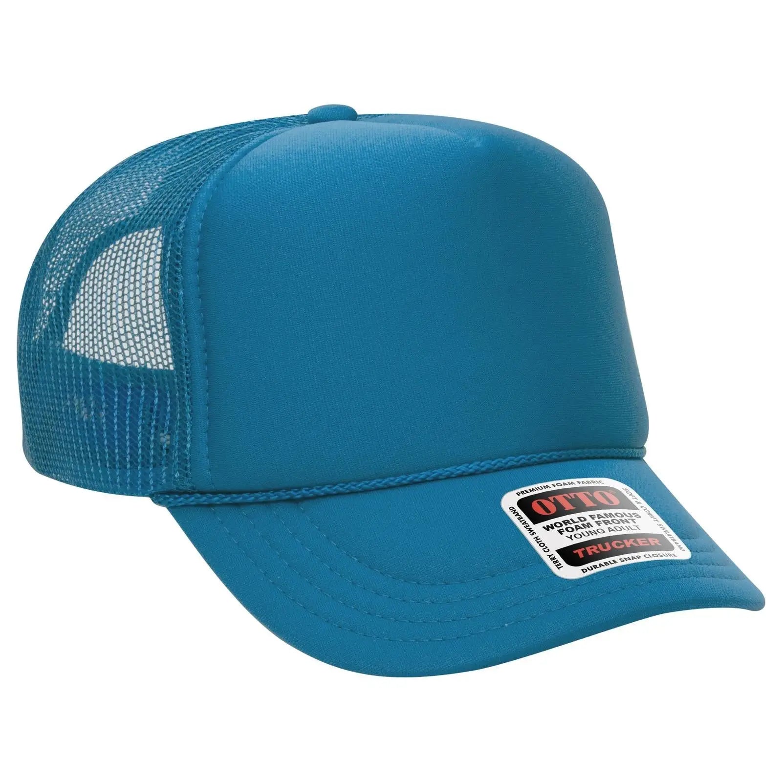 OTTO 39-165 5 Panel High Crown Mesh Back Trucker Cap - Turquoise