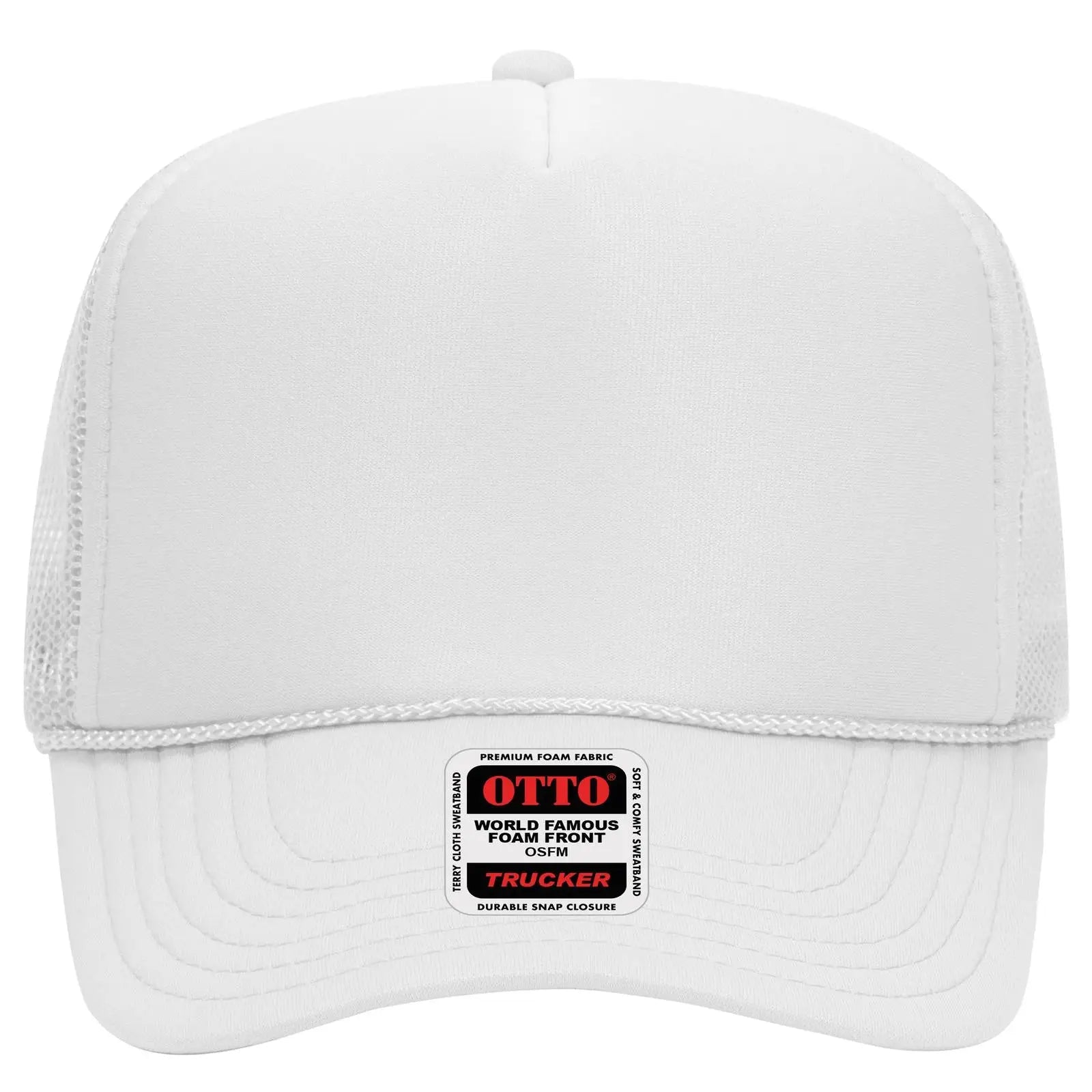 OTTO 39-165 5 Panel High Crown Mesh Back Trucker Cap - White