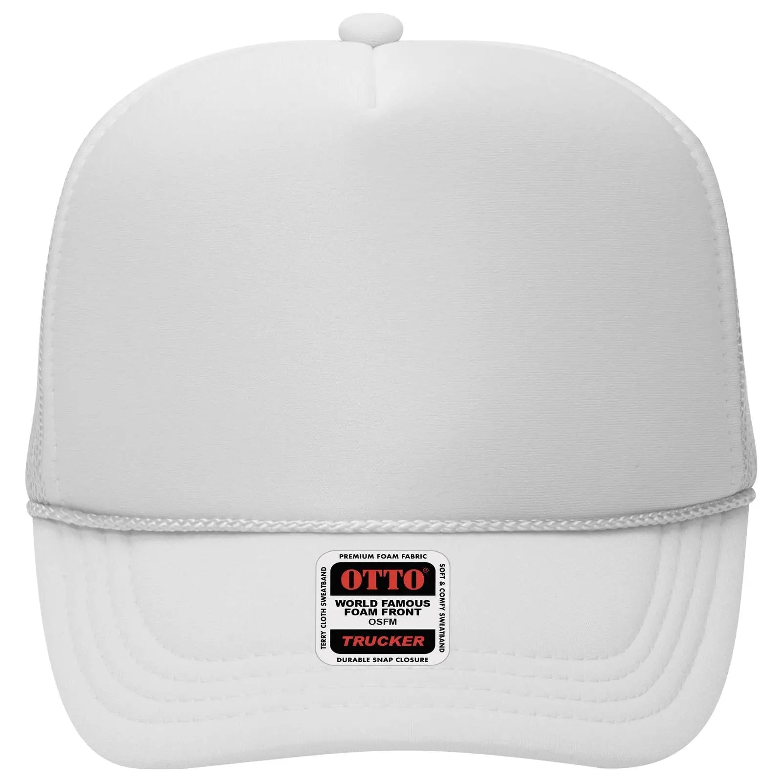 OTTO 39-165 5 Panel High Crown Mesh Back Trucker Cap - White