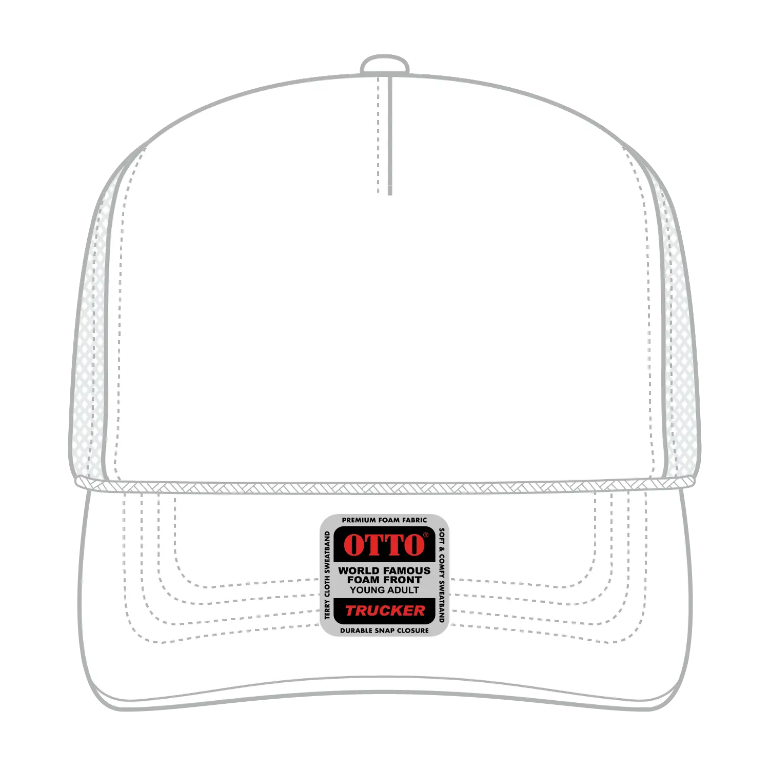 OTTO 39-165 5 Panel High Crown Mesh Back Trucker Cap - White - White / 6’’ - 7 1/8’’