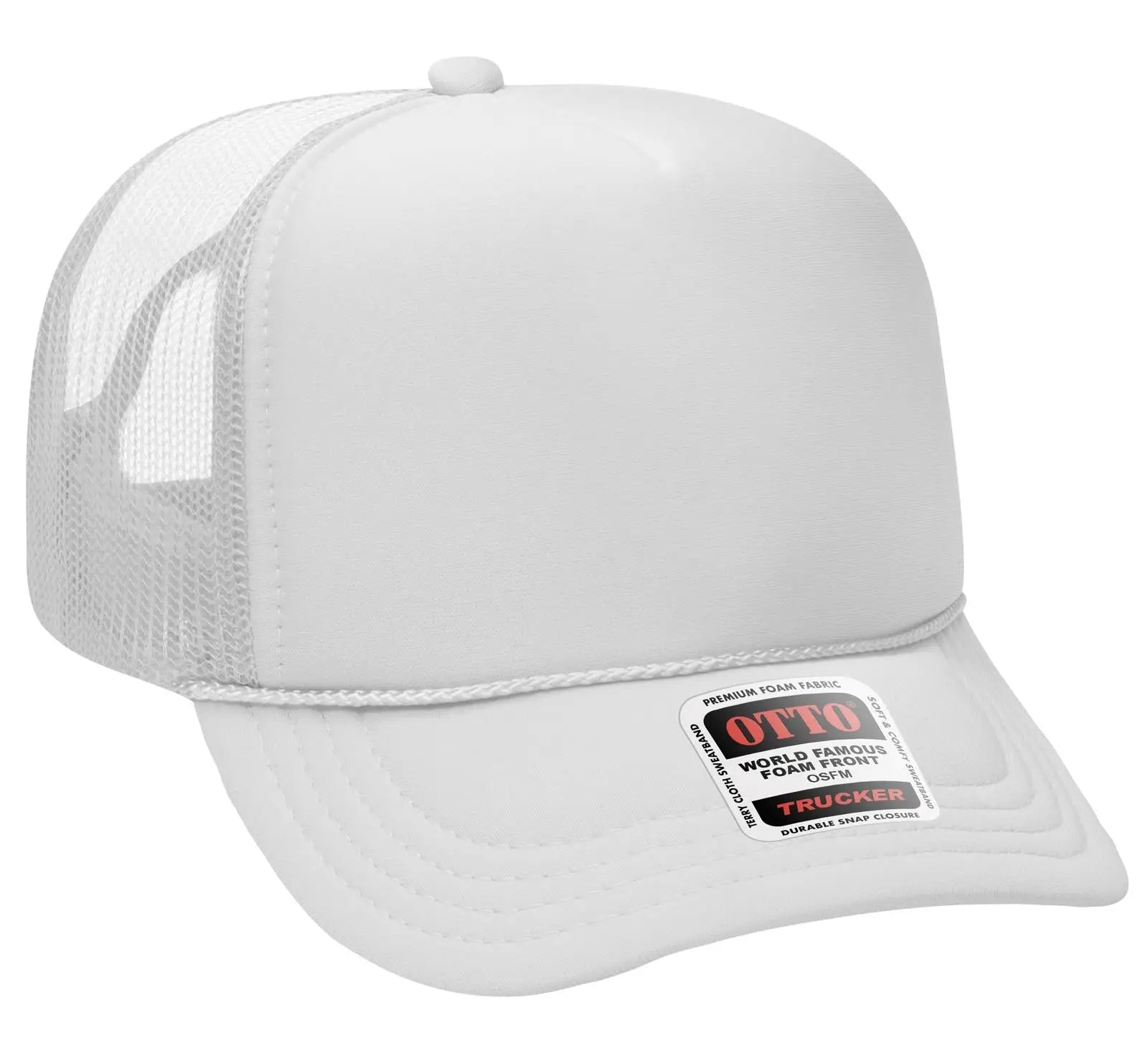 OTTO 39-165 5 Panel High Crown Mesh Back Trucker Cap - White