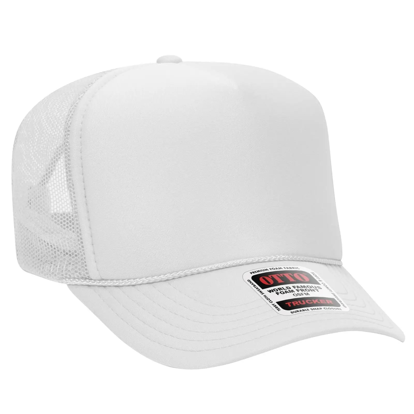 OTTO 39-165 5 Panel High Crown Mesh Back Trucker Cap - White