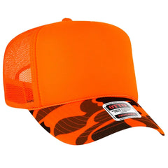 OTTO 39-165 Camouflage 5 Panel High Crown Mesh Back Trucker Cap - N.Org/Camo - N.Org/Camo / 6 1/2’’ - 7 5/8’’