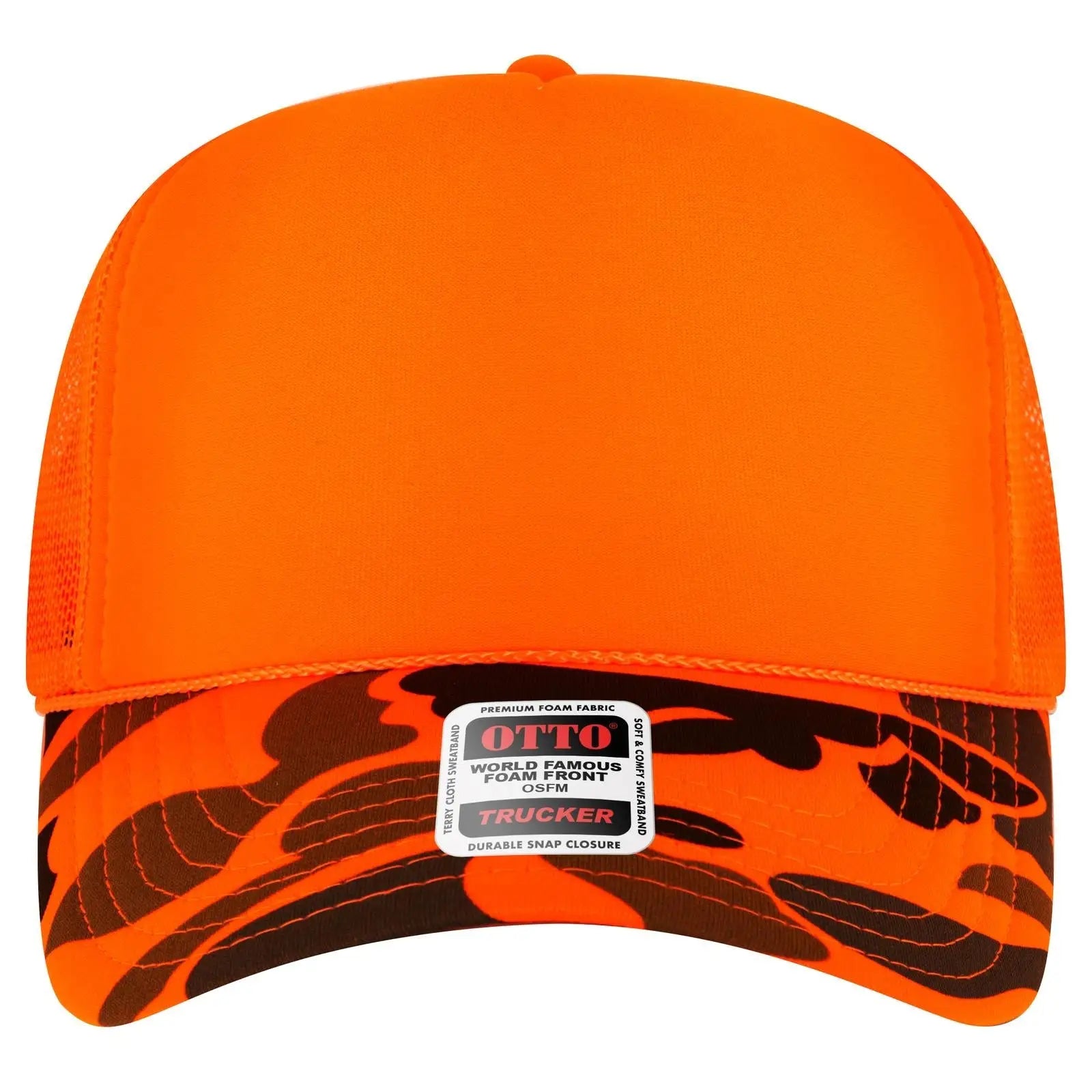 OTTO 39-165 Camouflage 5 Panel High Crown Mesh Back Trucker Cap - N.Org/Camo - N.Org/Camo / 6 1/2’’ - 7 5/8’’