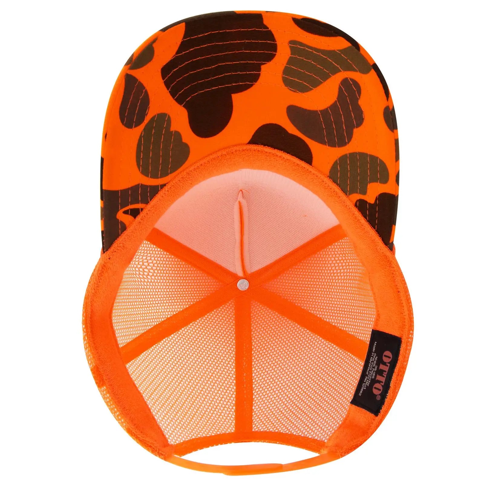 OTTO 39-165 Camouflage 5 Panel High Crown Mesh Back Trucker Cap - N.Org/Camo - N.Org/Camo / 6 1/2’’ - 7 5/8’’