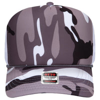 OTTO 39-165 Camouflage 5 Panel High Crown Mesh Back Trucker Cap - Snow Camo/Wht - Snow Camo/Wht / 6 1/2’’ - 7 5/8’’