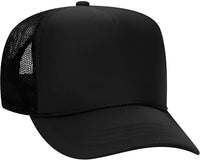 OTTO 39 165 Youth 5 Panel Foam High Crown Mesh Back Trucker Snapback Cap Black Black / Youth