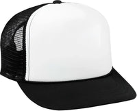 OTTO 39 165 Youth 5 Panel Foam High Crown Mesh Back Trucker Snapback Cap Black White Black Black White / Youth