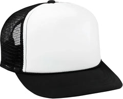OTTO 39 165 Youth 5 Panel Foam High Crown Mesh Back Trucker Snapback Cap Black White Black Black White / Youth