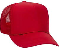 OTTO 39 165 Youth 5 Panel Foam High Crown Mesh Back Trucker Snapback Cap Red Red / Youth