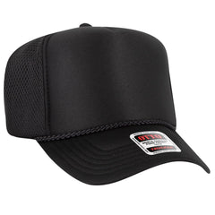 OTTO 39-166 5 Panel High Crown Air Mesh Back Trucker Cap - Black - Black / 7 3/8’’ - 7 5/8’’