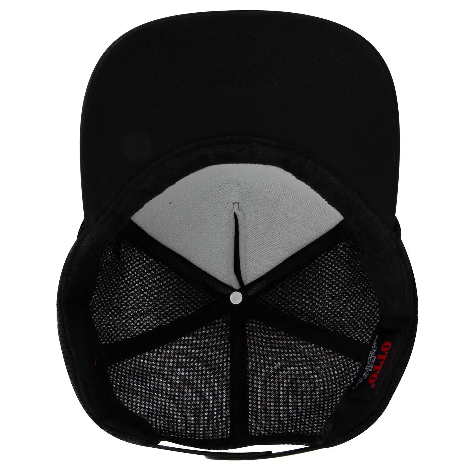 OTTO 39-166 5 Panel High Crown Air Mesh Back Trucker Cap - Black - Black / 7 3/8’’ - 7 5/8’’