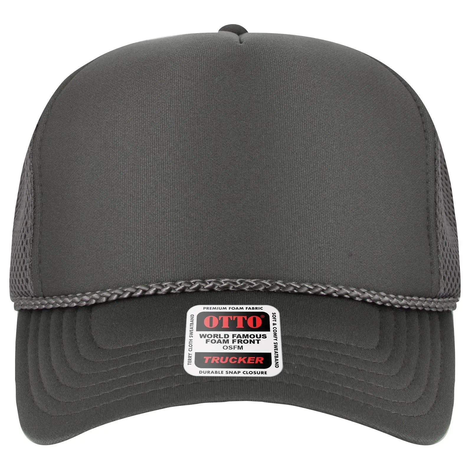 OTTO 39-166 5 Panel High Crown Air Mesh Back Trucker Cap - Char. Gray - Char. Gray / 7 3/8’’ - 7 5/8’’
