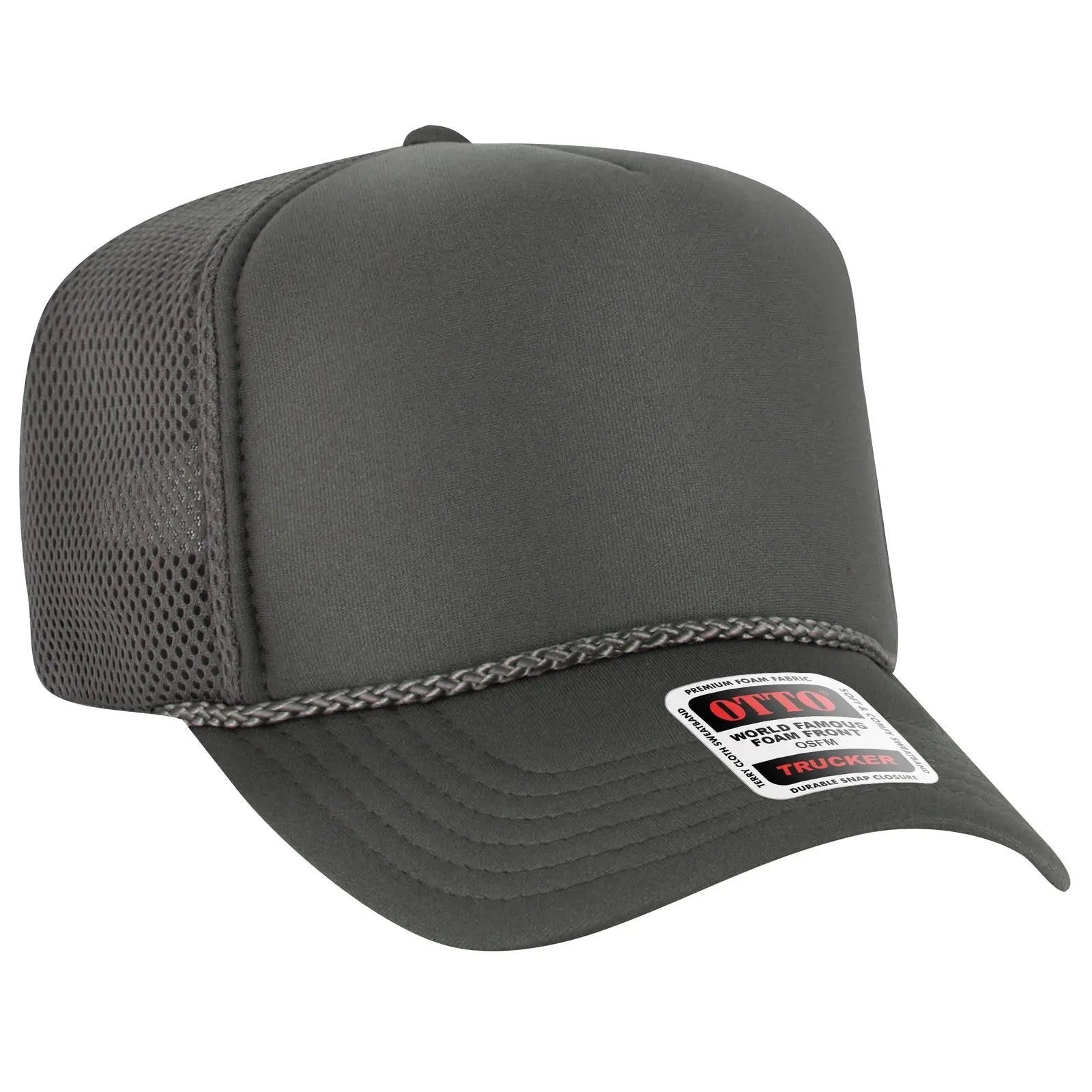 OTTO 39-166 5 Panel High Crown Air Mesh Back Trucker Cap - Char. Gray - Char. Gray / 7 3/8’’ - 7 5/8’’