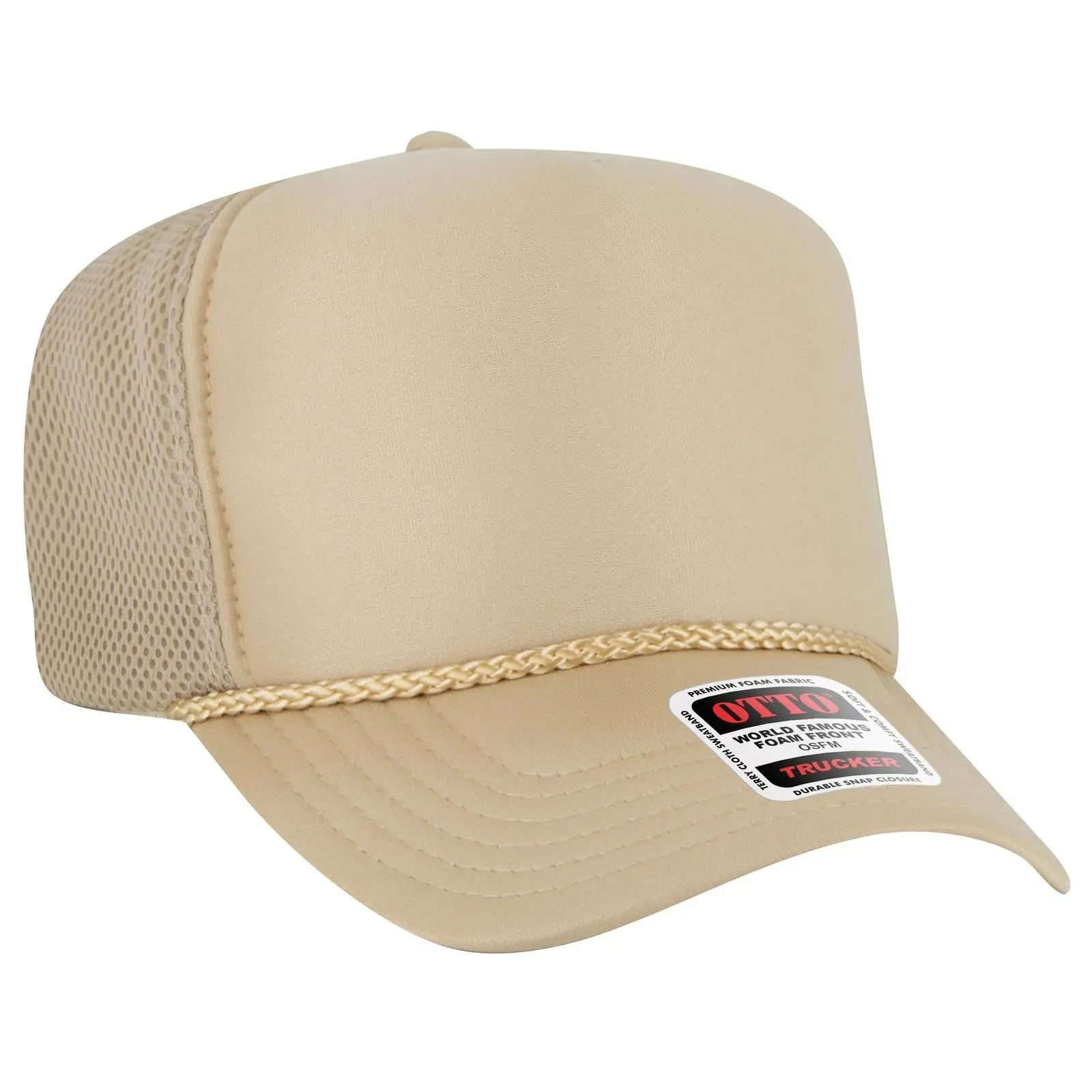 OTTO 39-166 5 Panel High Crown Air Mesh Back Trucker Cap - Khaki - Khaki / 7 3/8’’ - 7 5/8’’