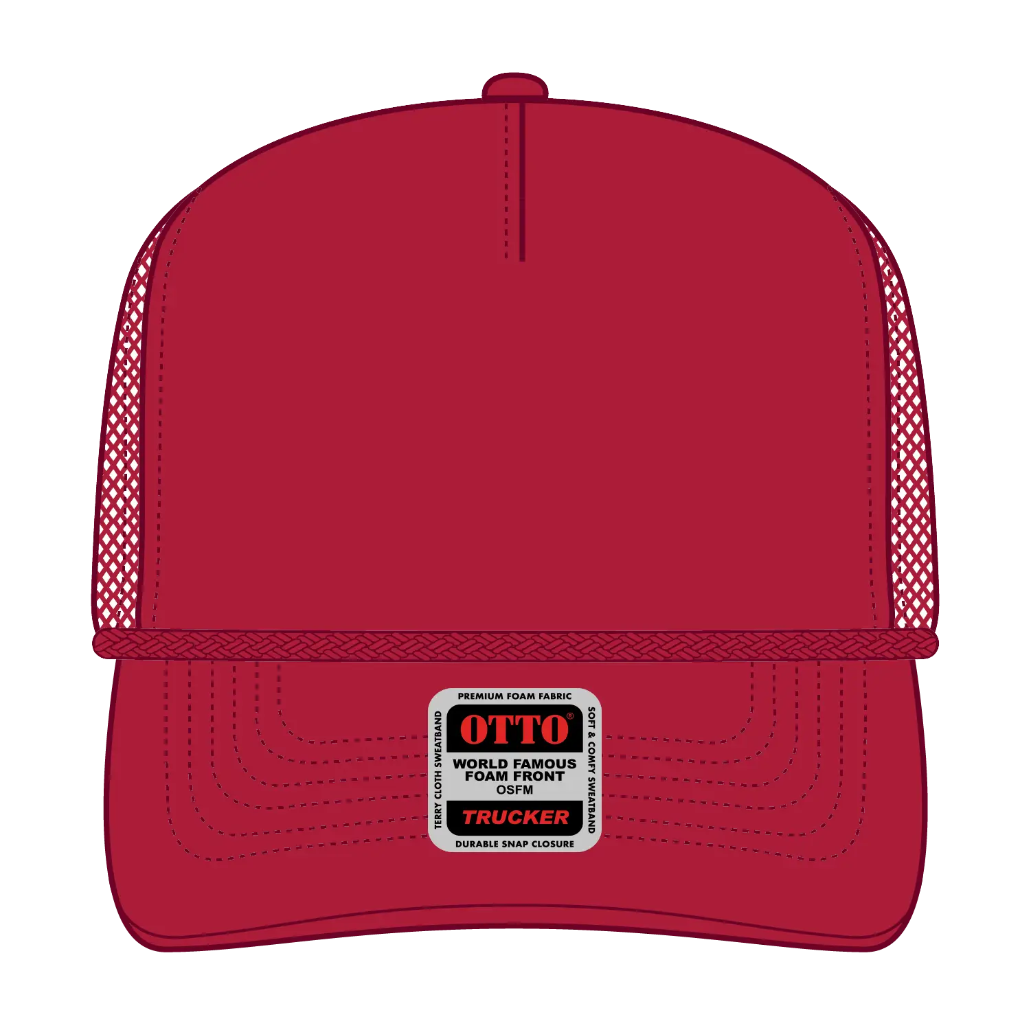 OTTO 39-166 5 Panel High Crown Air Mesh Back Trucker Cap - Red - Red / 7 3/8’’ - 7 5/8’’