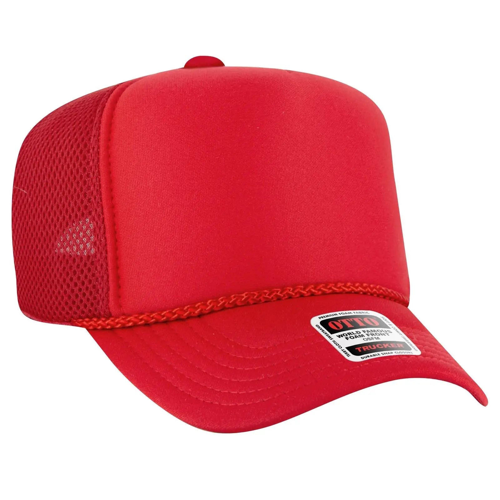 OTTO 39-166 5 Panel High Crown Air Mesh Back Trucker Cap - Red - Red / 7 3/8’’ - 7 5/8’’