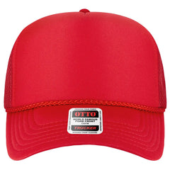 OTTO 39-166 5 Panel High Crown Air Mesh Back Trucker Cap - Red - Red / 7 3/8’’ - 7 5/8’’