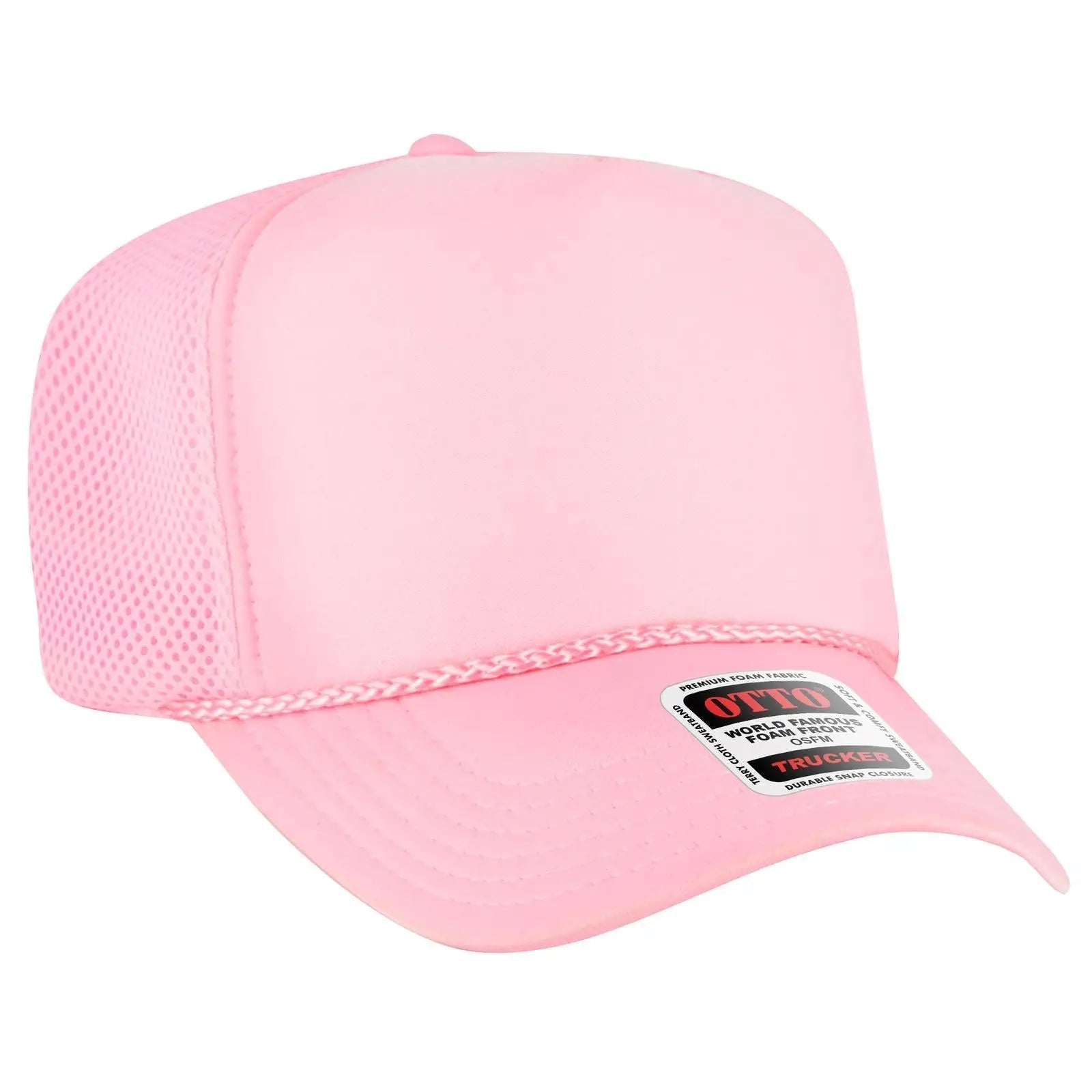 OTTO 39-166 5 Panel High Crown Air Mesh Back Trucker Cap - Soft Pink - Soft Pink / 7 3/8’’ - 7 5/8’’