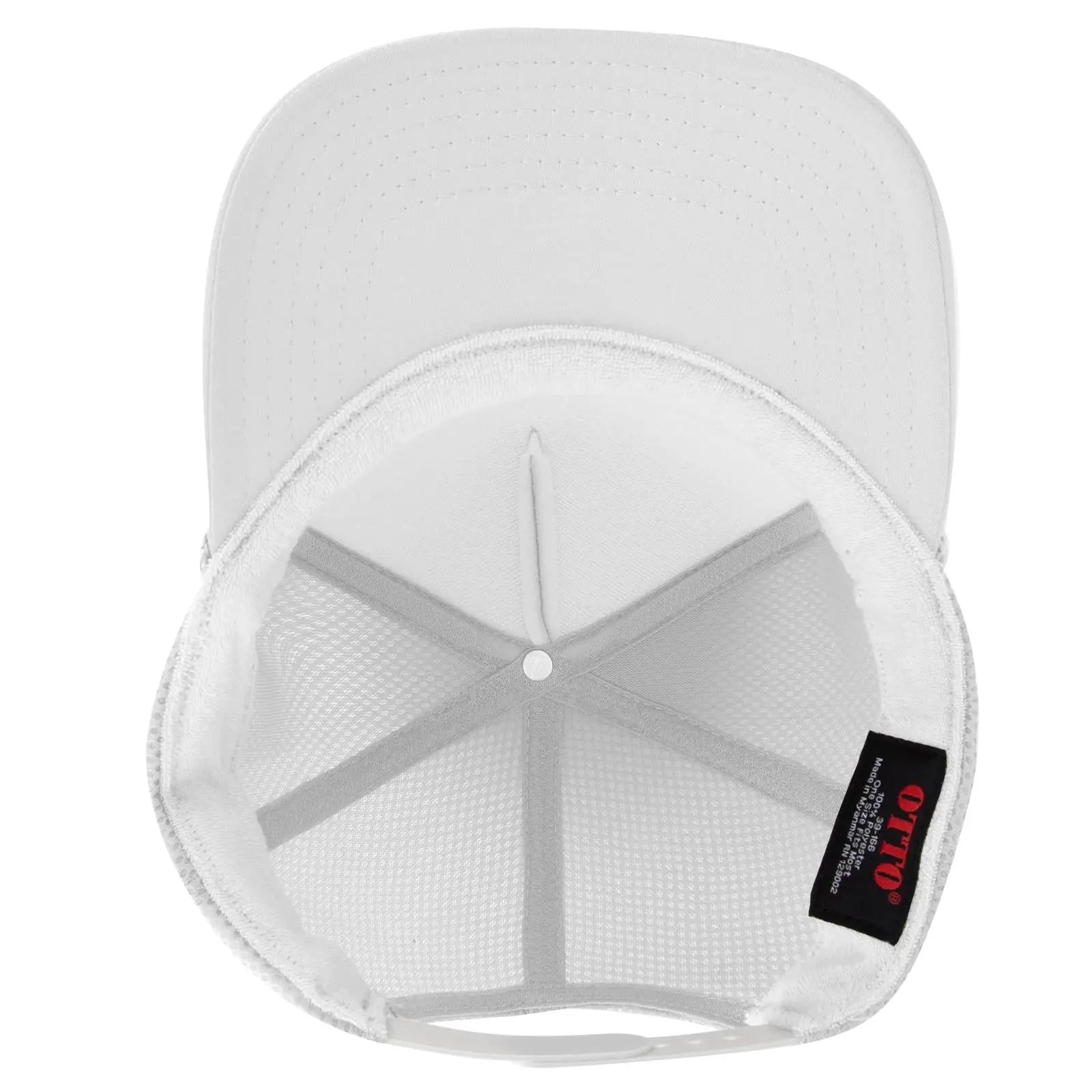 OTTO 39-166 5 Panel High Crown Air Mesh Back Trucker Cap - White - White / 7 3/8’’ - 7 5/8’’