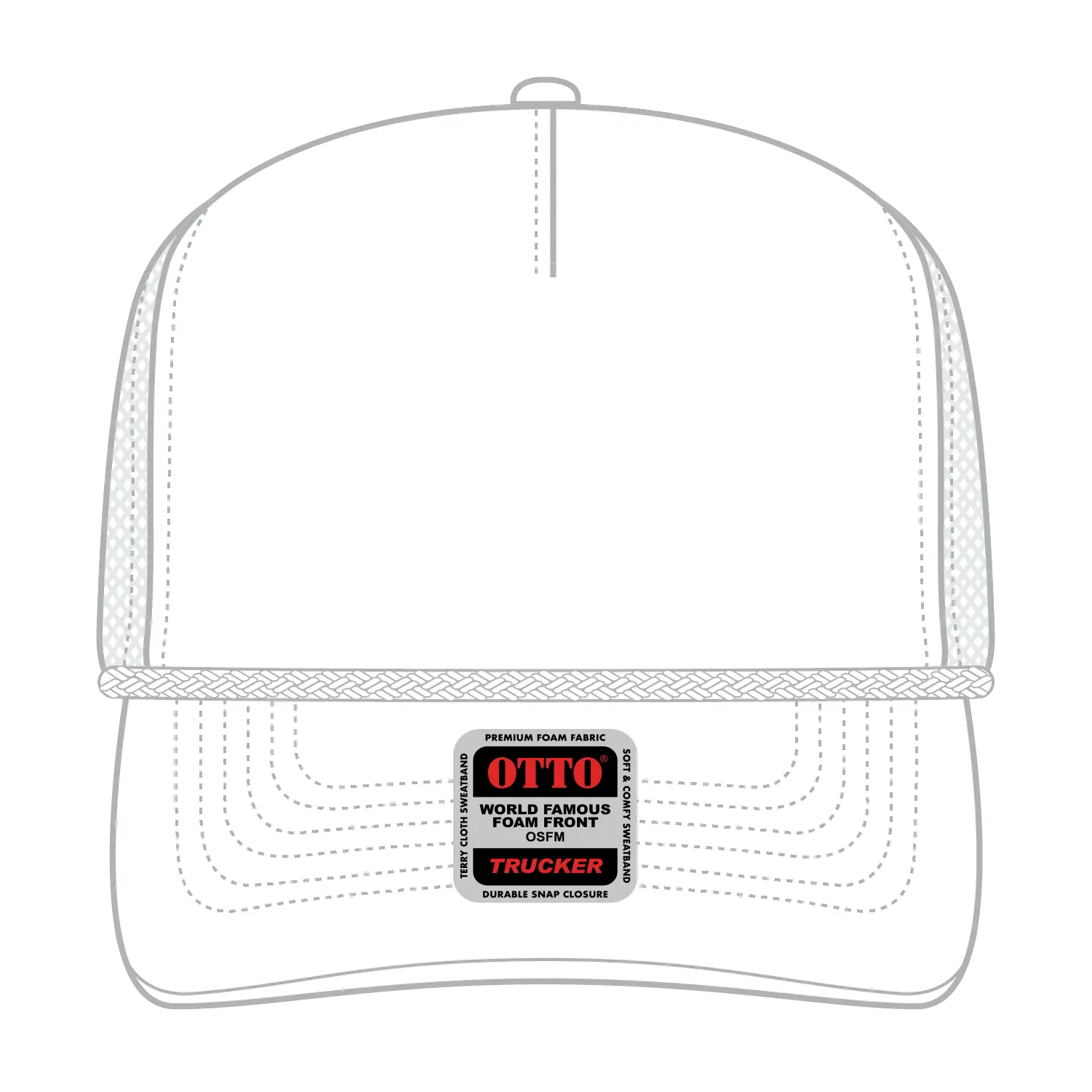 OTTO 39-166 5 Panel High Crown Air Mesh Back Trucker Cap - White - White / 7 3/8’’ - 7 5/8’’