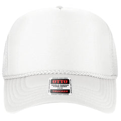 OTTO 39-166 5 Panel High Crown Air Mesh Back Trucker Cap - White - White / 7 3/8’’ - 7 5/8’’