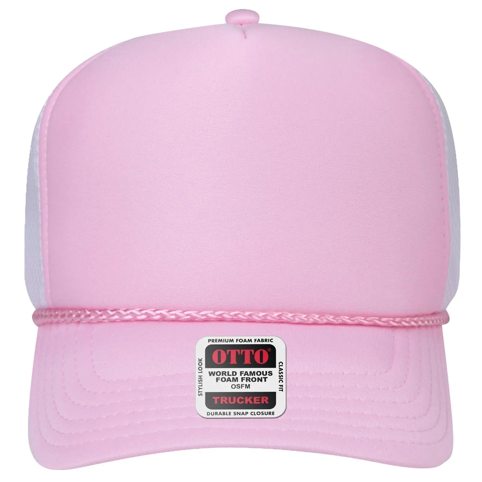 OTTO 39-166 5 Panel High Crown Circle Mesh Back Trucker Cap - S.Pnk/S.Pnk/Wht - S.Pnk/S.Pnk/Wht / 7 3/8’’ - 7 5/8’’