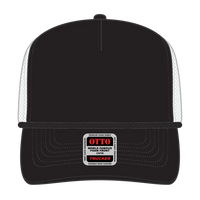 OTTO 39-166 5 Panel High Crown Circle Mesh Back Trucker Cap - Blk/Blk/Wht - Blk/Blk/Wht / 7 3/8’’ - 7 5/8’’