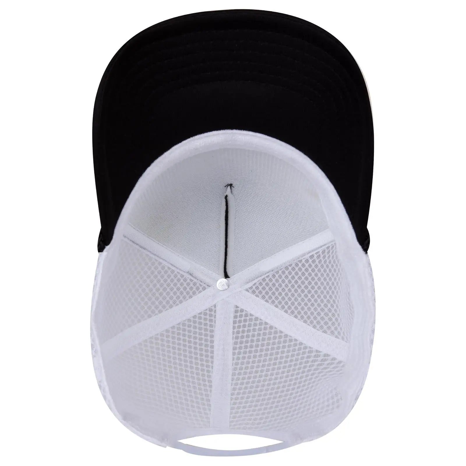 OTTO 39-166 5 Panel High Crown Circle Mesh Back Trucker Cap - Blk/Blk/Wht - Blk/Blk/Wht / 7 3/8’’ - 7 5/8’’