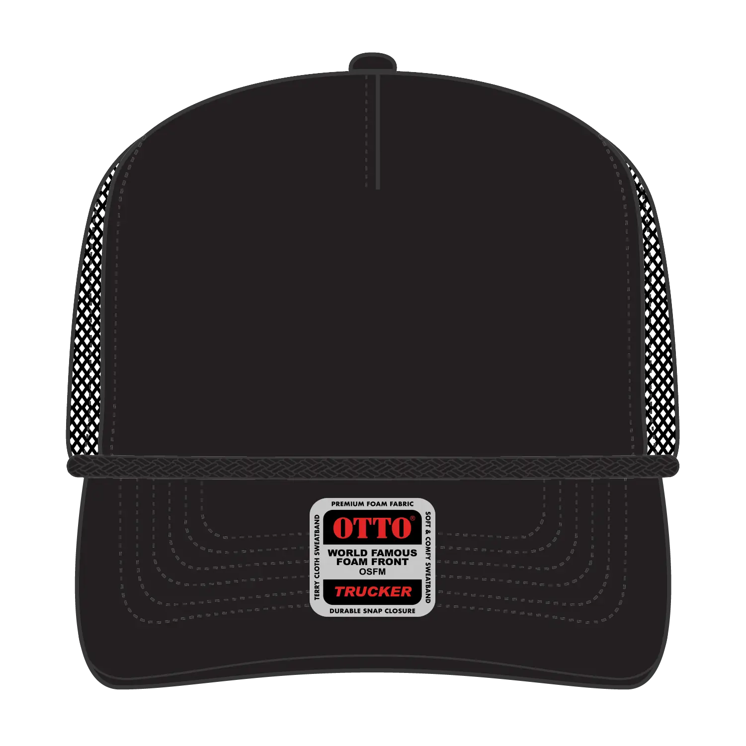OTTO 39-166 5 Panel High Crown Circle Mesh Back Trucker Cap - Black - Black / 7 3/8’’ - 7 5/8’’