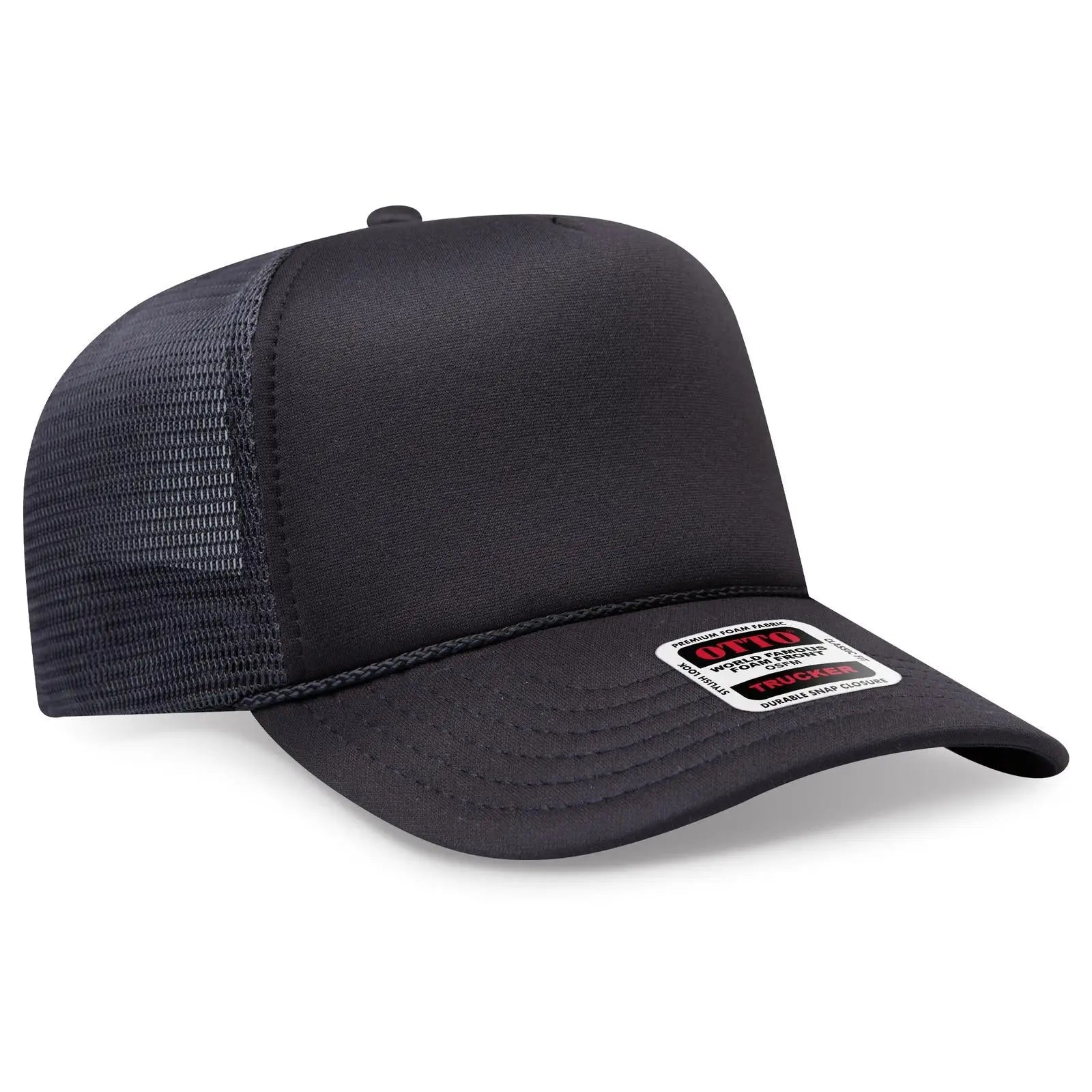 OTTO 39-167 ’OTTO Comfy Fit’ 5 Panel High Crown Mesh Back Trucker Cap - Black - Black / 7 3/8’’ - 7 5/8’’