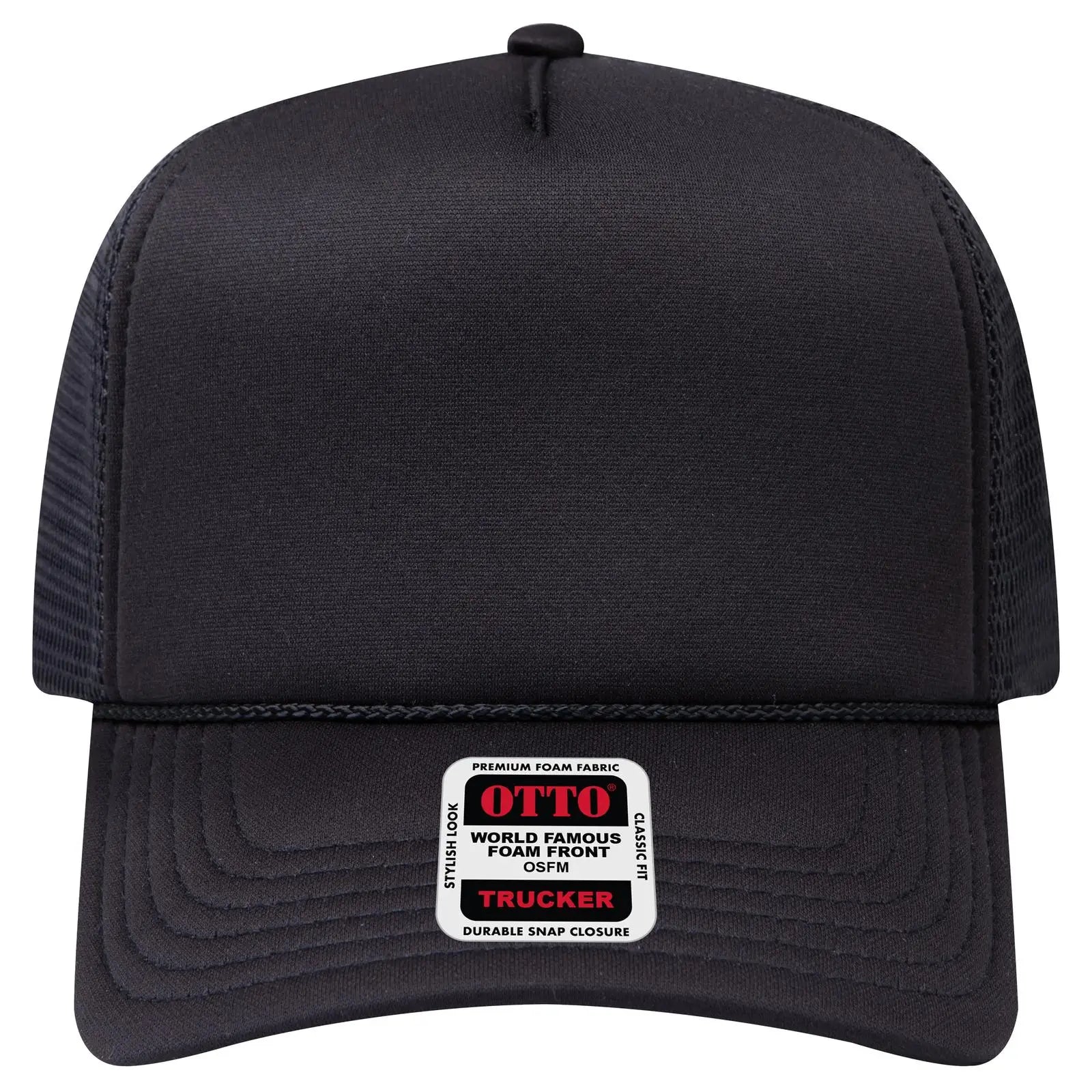 OTTO 39-167 ’OTTO Comfy Fit’ 5 Panel High Crown Mesh Back Trucker Cap - Black - Black / 7 3/8’’ - 7 5/8’’