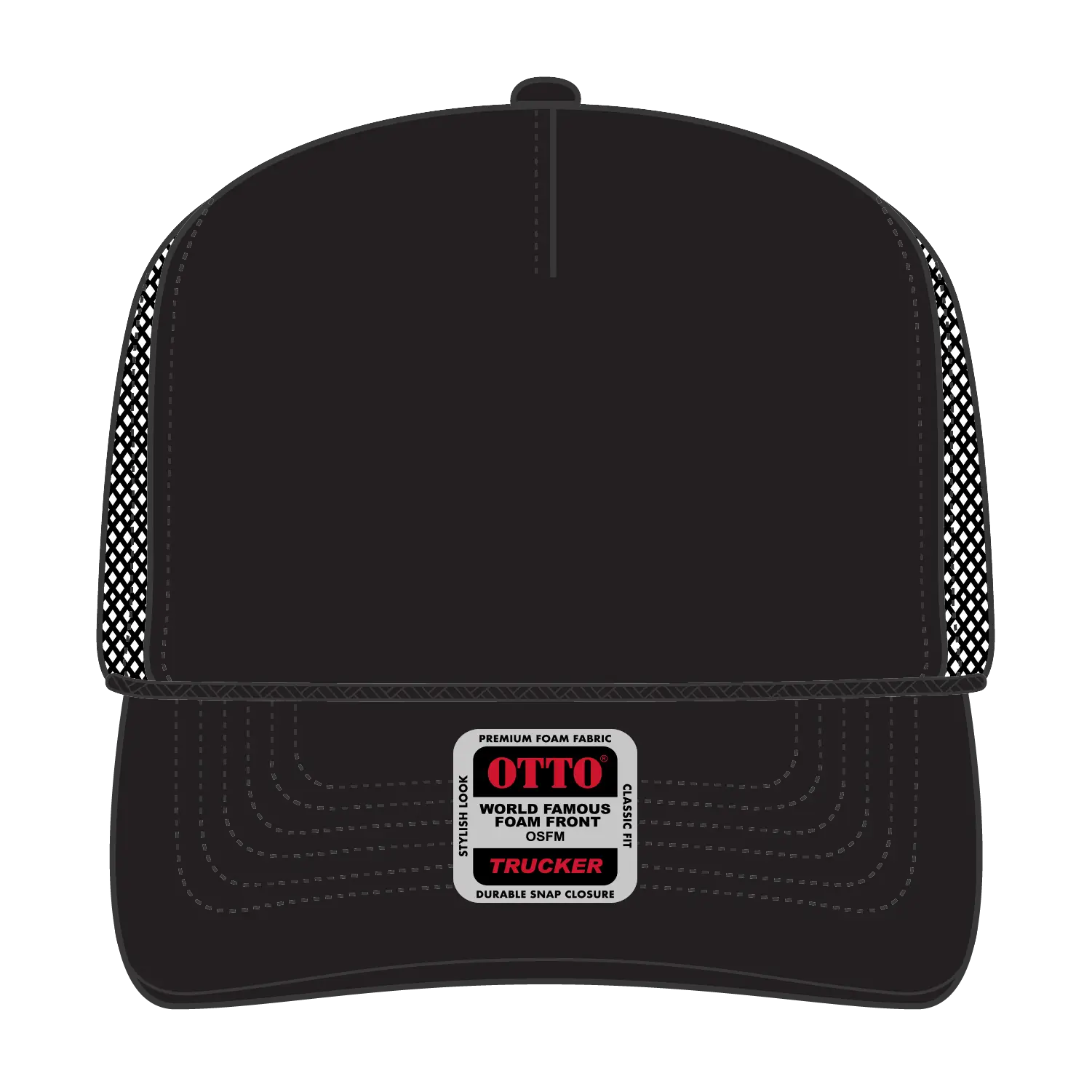 OTTO 39-167 ’OTTO Comfy Fit’ 5 Panel High Crown Mesh Back Trucker Cap - Black - Black / 7 3/8’’ - 7 5/8’’
