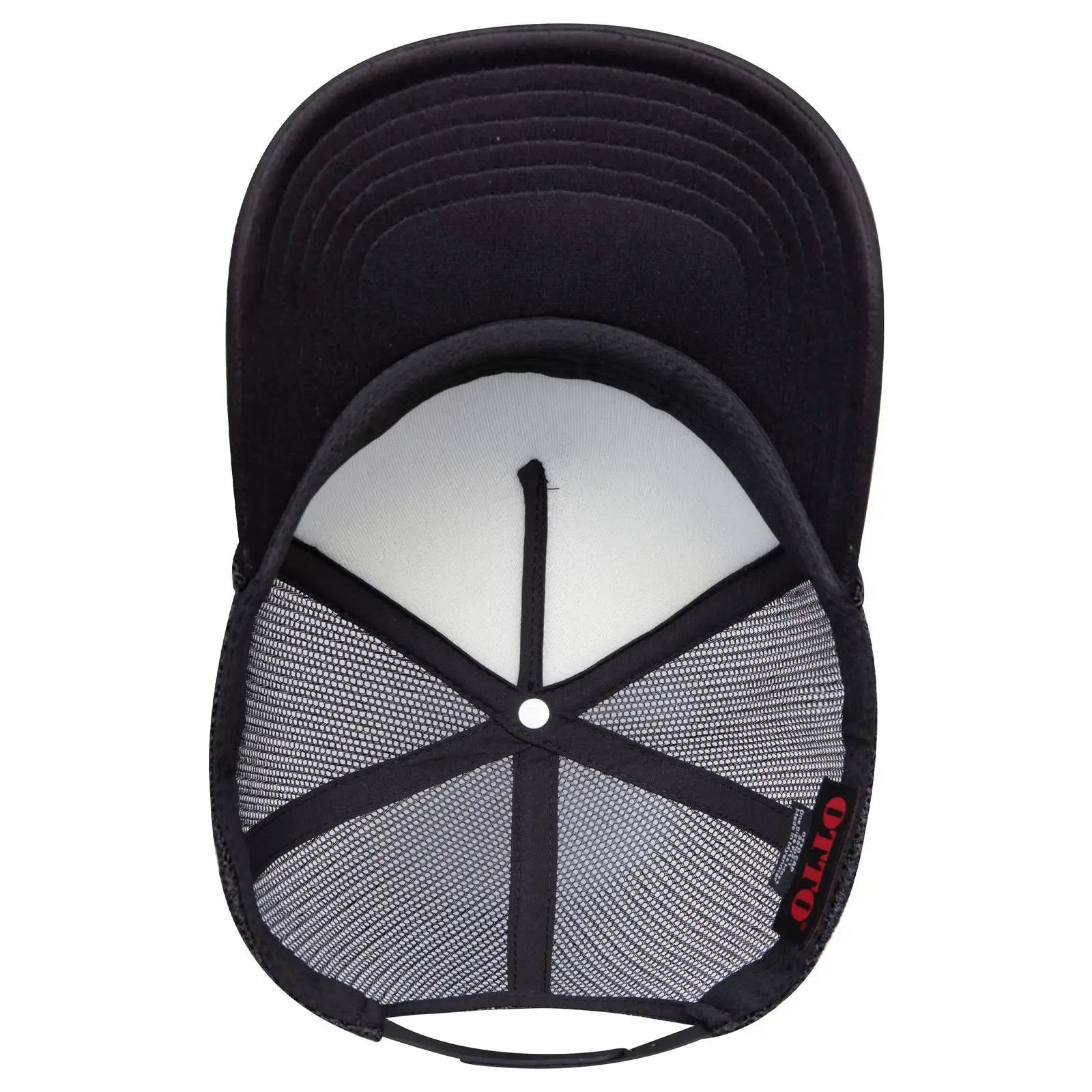 OTTO 39102-1 5 Panel Low Profile Mesh Back Trucker Cap - Black - Black / 7 3/8’’ - 7 5/8’’