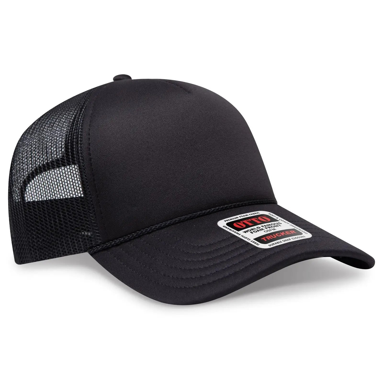 OTTO 39102-1 5 Panel Low Profile Mesh Back Trucker Cap - Black - Black / 7 3/8’’ - 7 5/8’’