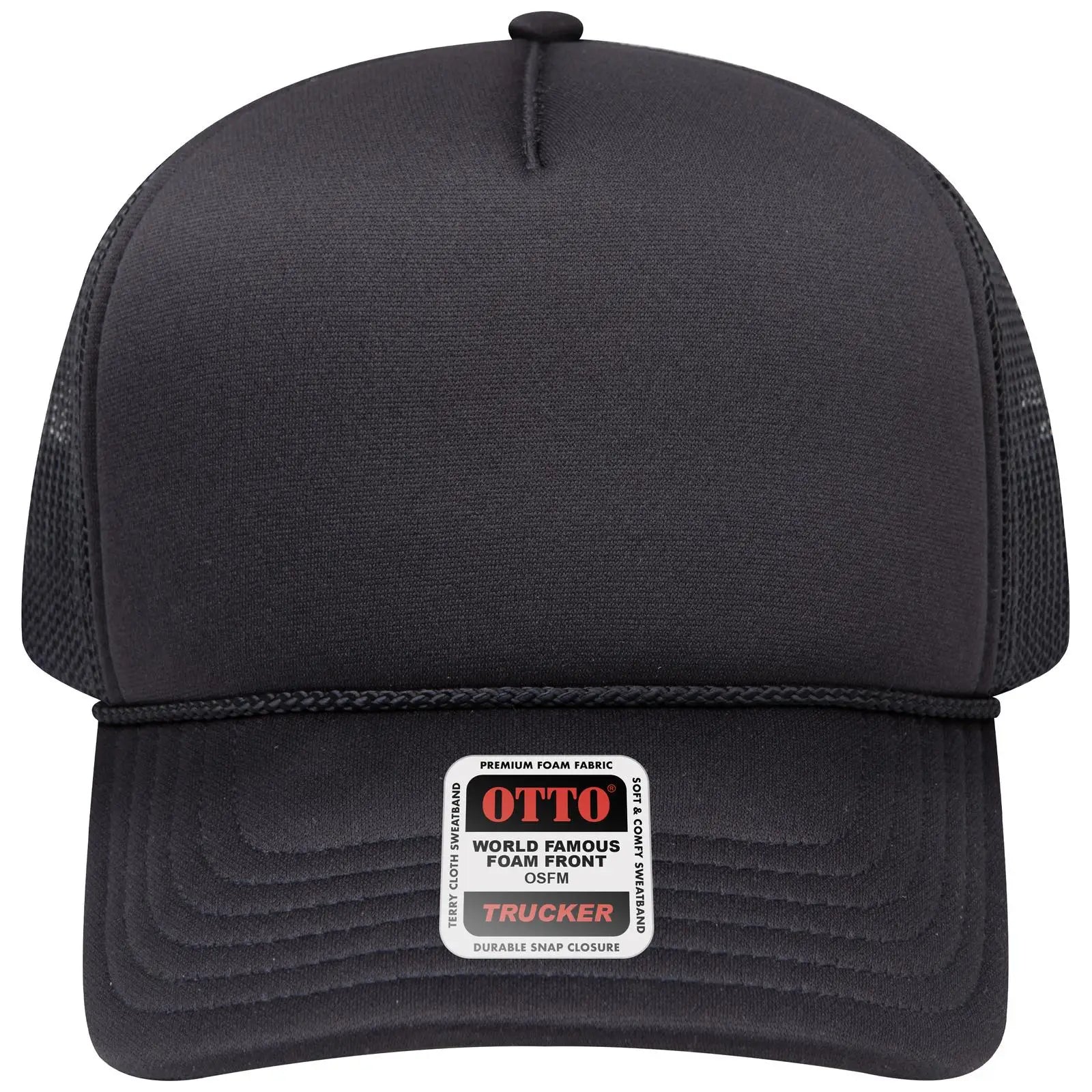 OTTO 39102-1 5 Panel Low Profile Mesh Back Trucker Cap - Black - Black / 7 3/8’’ - 7 5/8’’