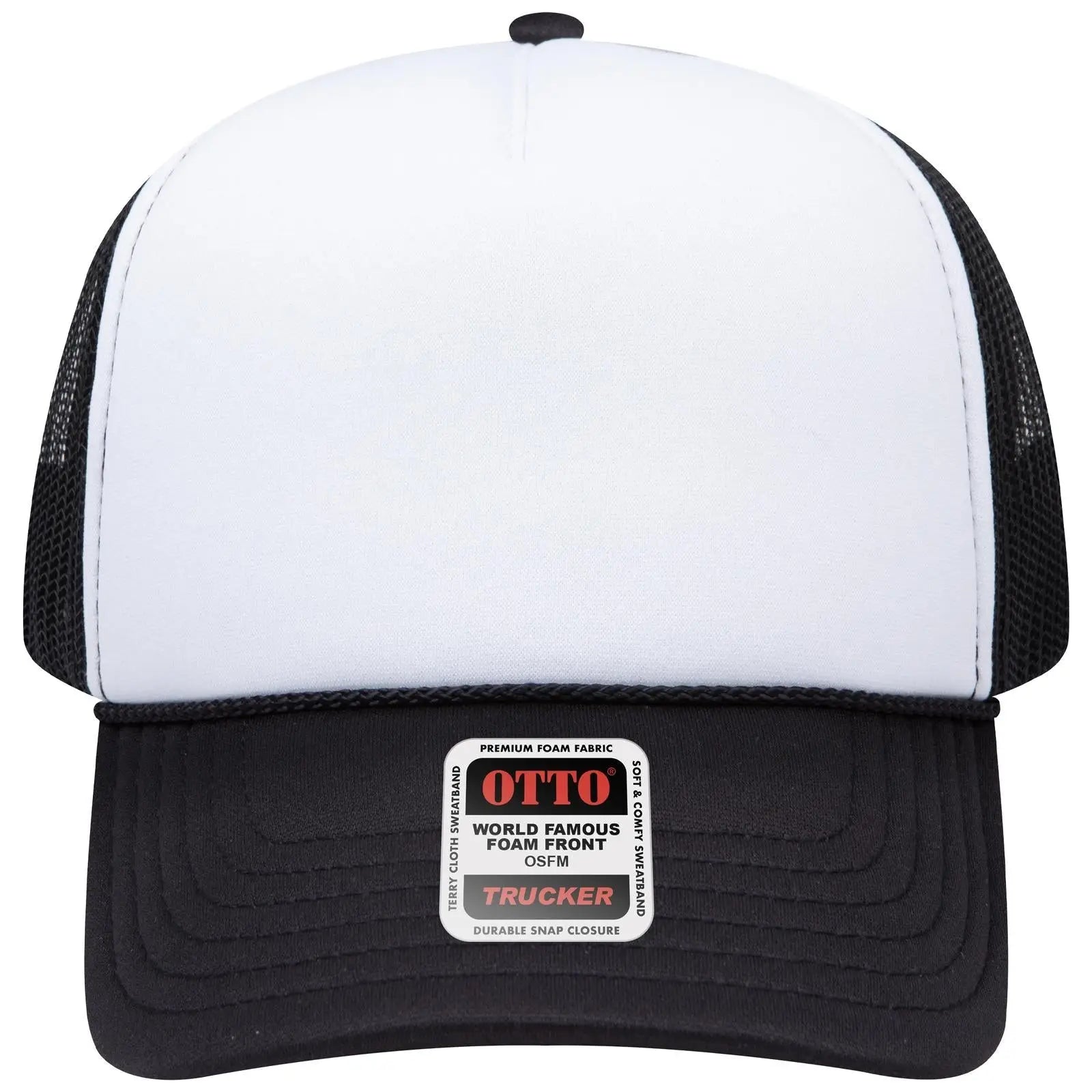 OTTO 39102-1 5 Panel Low Profile Mesh Back Trucker Cap - Blk/Wht/Blk - Blk/Wht/Blk / 7 3/8’’ - 7 5/8’’
