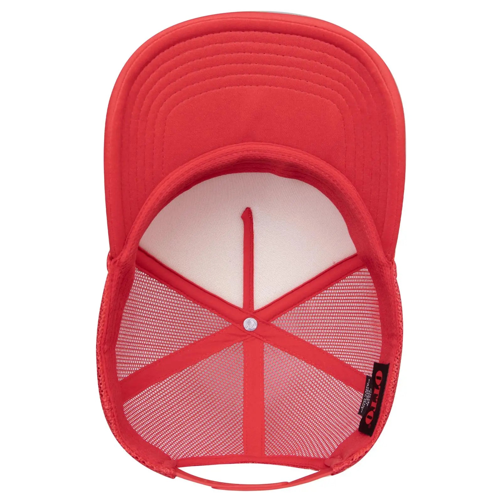 OTTO 39102-1 5 Panel Low Profile Mesh Back Trucker Cap - Red - Red / 7 3/8’’ - 7 5/8’’