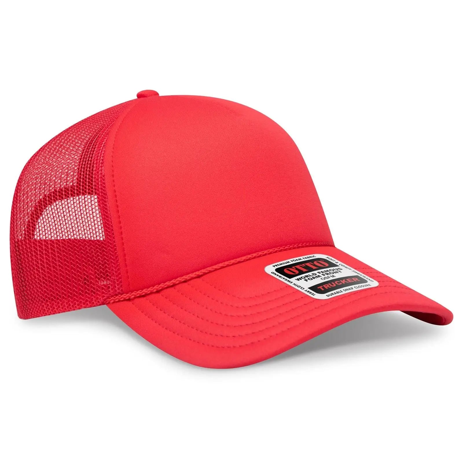 OTTO 39102-1 5 Panel Low Profile Mesh Back Trucker Cap - Red - Red / 7 3/8’’ - 7 5/8’’