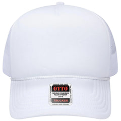 OTTO 39102-1 5 Panel Low Profile Mesh Back Trucker Cap - White - White / 7 3/8’’ - 7 5/8’’