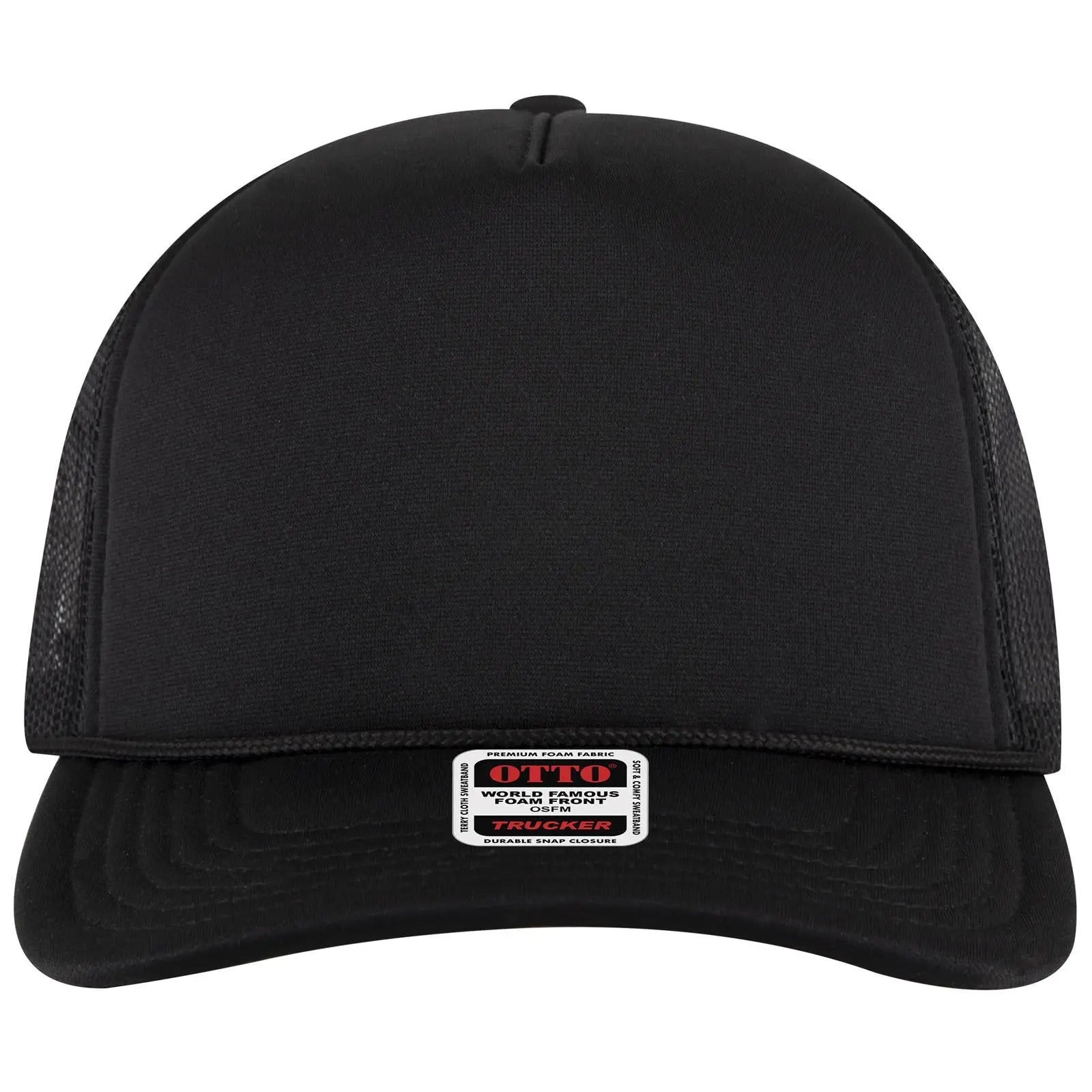 OTTO 3931-1 5 Panel High Crown Mesh Back Trucker Cap - Black - Black / 7 3/8’’ - 7 5/8’’