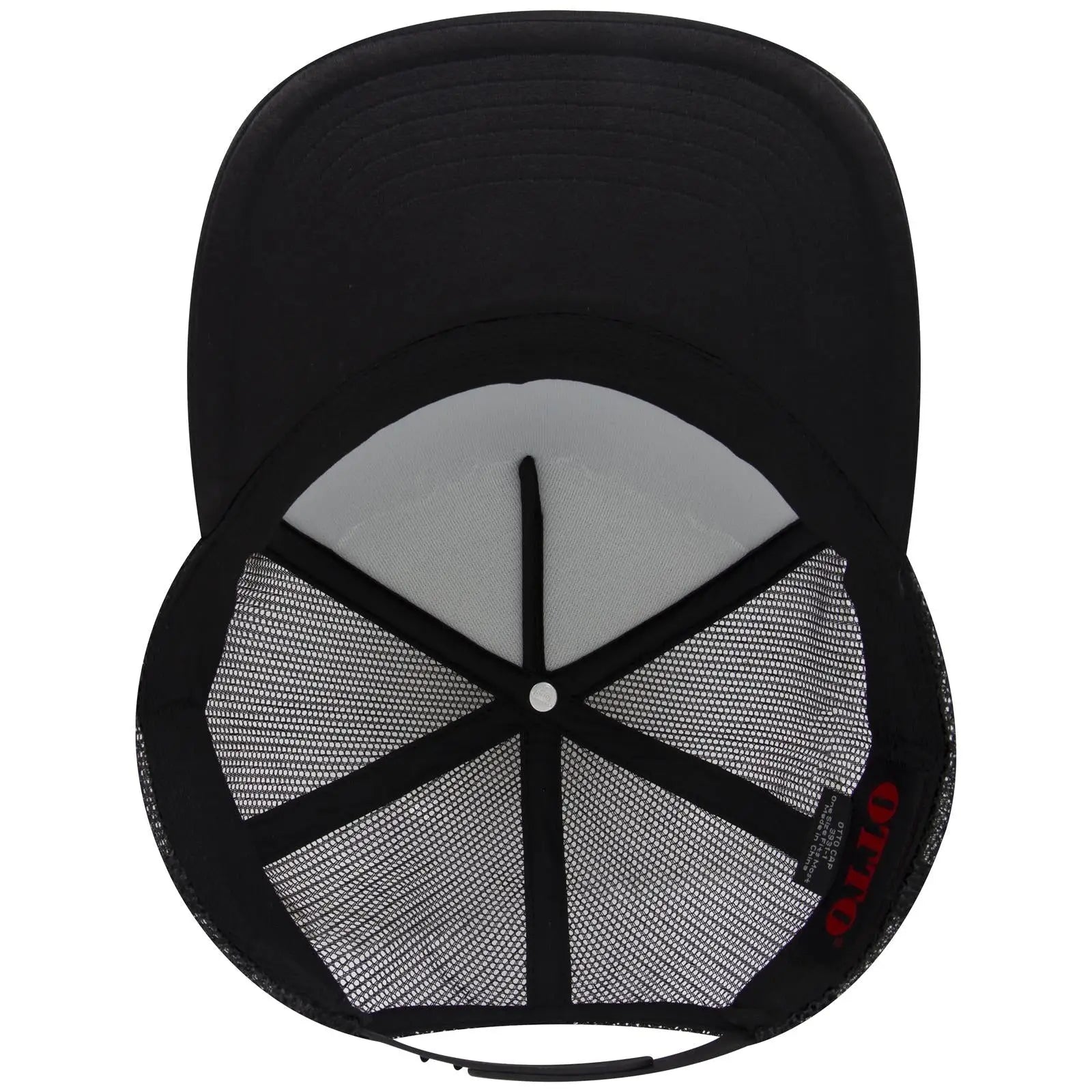 OTTO 3931-1 5 Panel High Crown Mesh Back Trucker Cap - Black - Black / 7 3/8’’ - 7 5/8’’