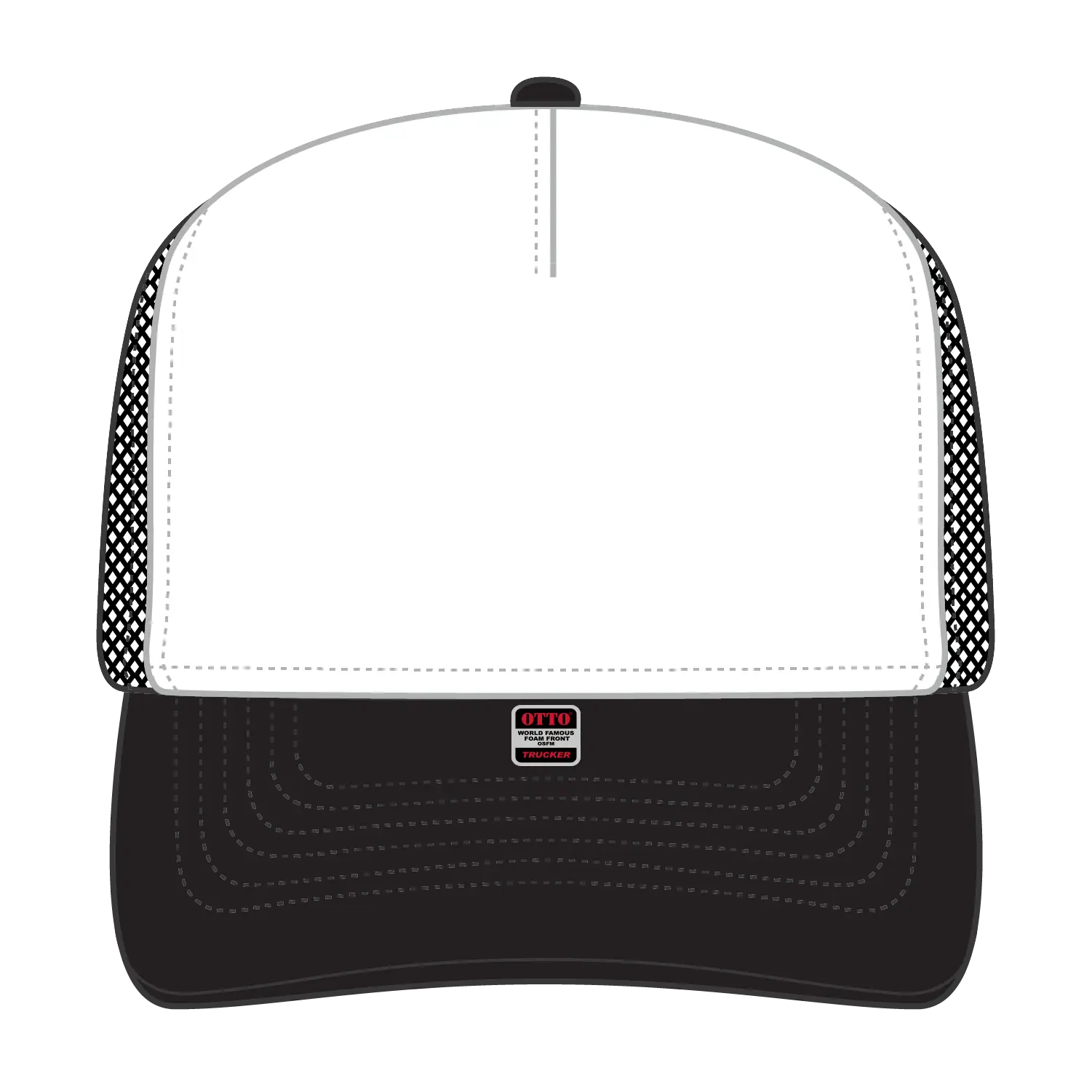 OTTO 3931-1 5 Panel High Crown Mesh Back Trucker Cap - Blk/Wht/Blk - Blk/Wht/Blk / 7 3/8’’ - 7 5/8’’