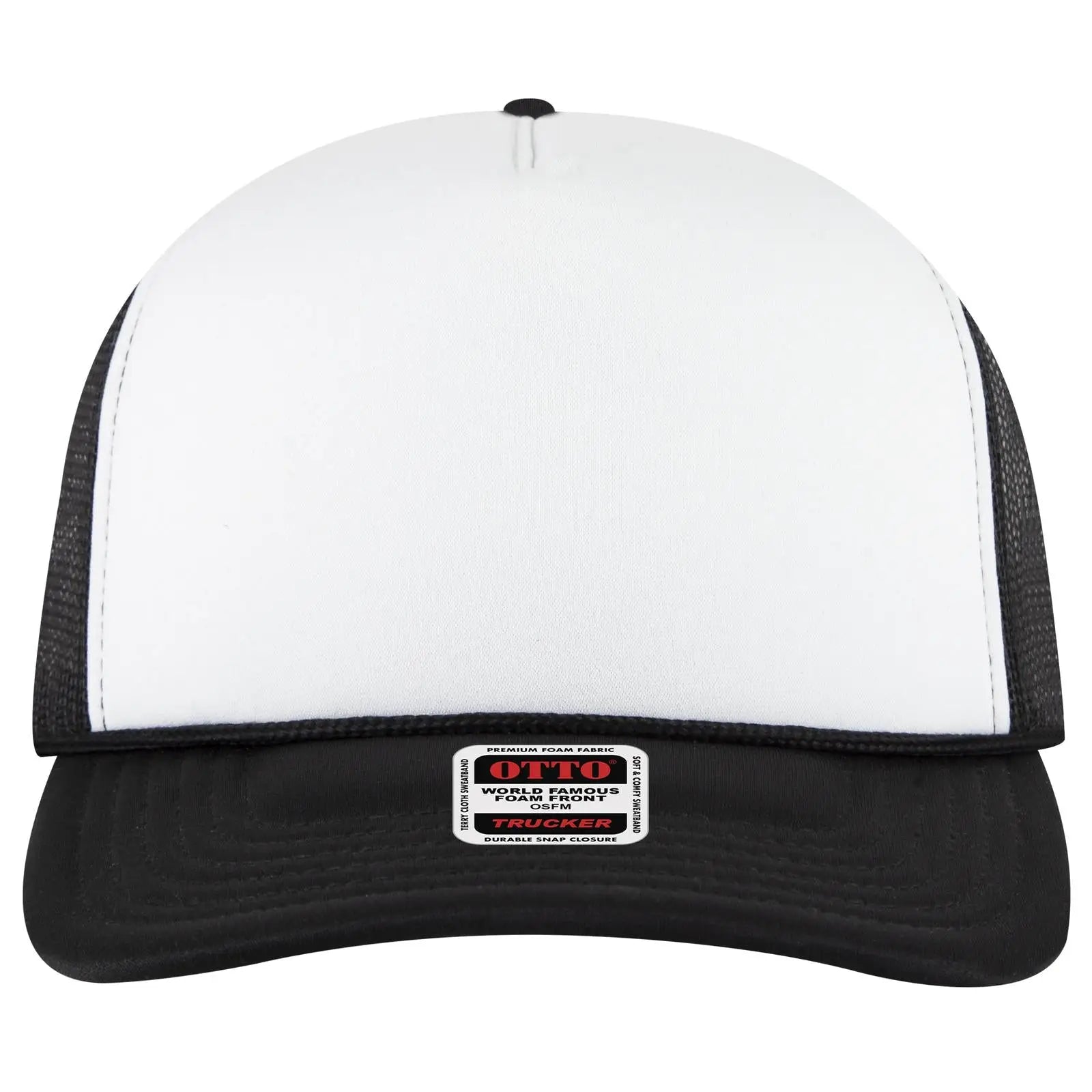 OTTO 3931-1 5 Panel High Crown Mesh Back Trucker Cap - Blk/Wht/Blk - Blk/Wht/Blk / 7 3/8’’ - 7 5/8’’