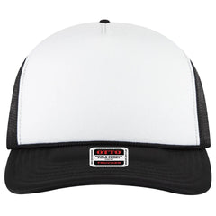 OTTO 3931-1 5 Panel High Crown Mesh Back Trucker Cap - Blk/Wht/Blk - Blk/Wht/Blk / 7 3/8’’ - 7 5/8’’
