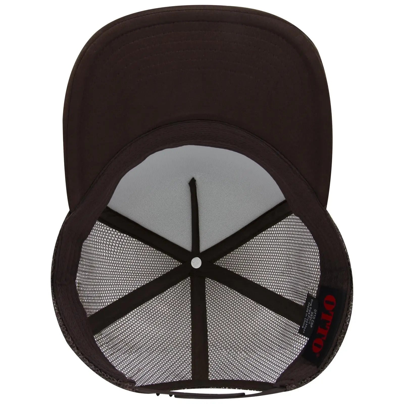 OTTO 3931-1 5 Panel High Crown Mesh Back Trucker Cap - Brown - Brown / 7 3/8’’ - 7 5/8’’