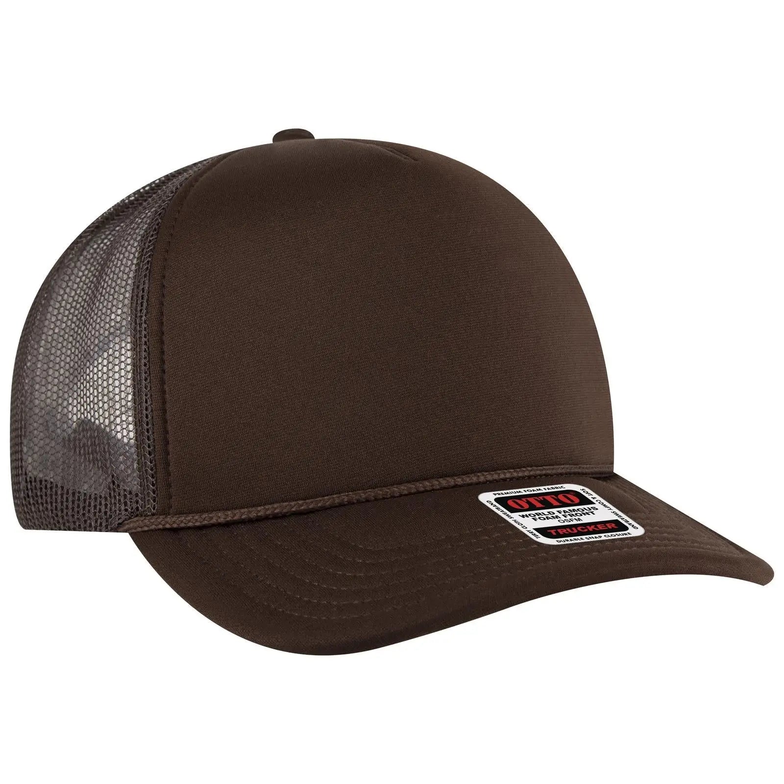 OTTO 3931-1 5 Panel High Crown Mesh Back Trucker Cap - Brown - Brown / 7 3/8’’ - 7 5/8’’