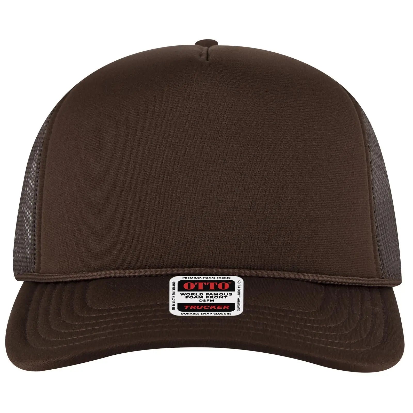 OTTO 3931-1 5 Panel High Crown Mesh Back Trucker Cap - Brown - Brown / 7 3/8’’ - 7 5/8’’