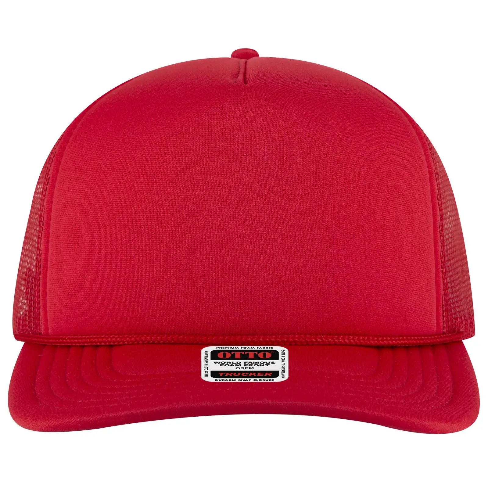 OTTO 3931-1 5 Panel High Crown Mesh Back Trucker Cap - Red - Red / 7 3/8’’ - 7 5/8’’