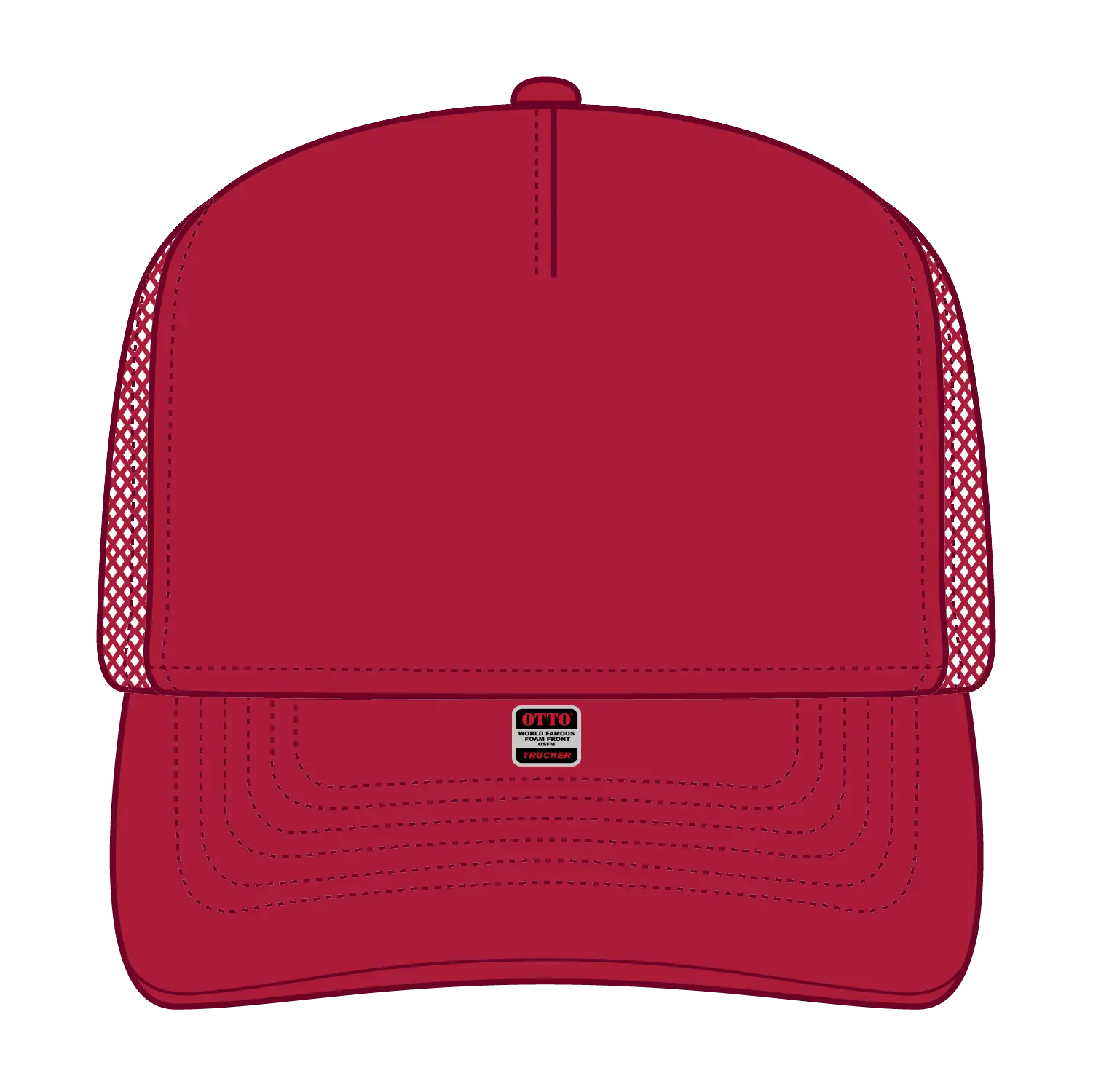 OTTO 3931-1 5 Panel High Crown Mesh Back Trucker Cap - Red - Red / 7 3/8’’ - 7 5/8’’